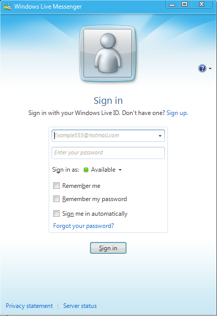 Windows Live Messenger Sign In